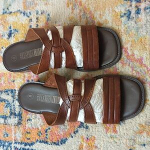 The Leather Collection 90's Vintage Strappy Leather Slip On Sandals Brown 8